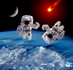 Fototapeta na wymiar Astronaut Spaceman Asteroid Meteor