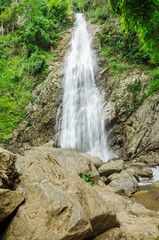 Fototapeta na wymiar Khun Korn waterfall is beautiful and tall waterfall in Chiang Rai, 70 metres tall
