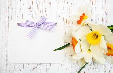 daffodil flowers with card