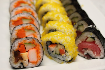 Sushi roll in a plate