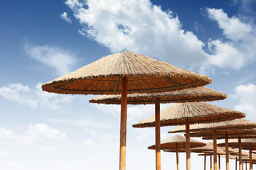 Bamboo parasol at the beach