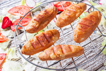 Grilled sheep cheese with a salad.