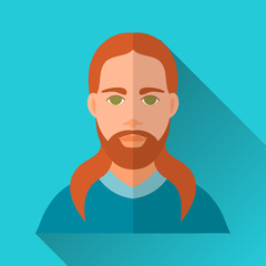Ginger man with beard and moustache, square flat icon