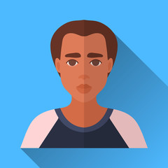 African american man in black and white shirt, square flat icon