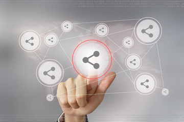 business hand pushing share button