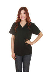 young beautiful female with blank t-shirt