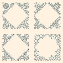 Vector Floral Frame. Mono Line Style Design Template