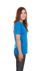 young beautiful female with t-shirt (side view)