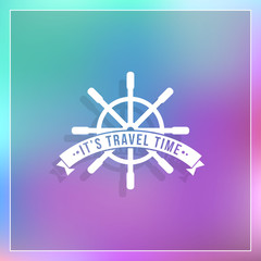 Retro summer vintage label on colorful background. Tropical paradise, beach vacation, adventure and travel