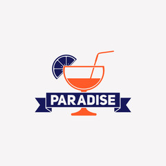 Retro summer vintage label on colorful background. Tropical paradise, beach vacation, adventure and travel