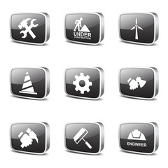 Construction Tools Square Vector Black Button Icon Design Set 2