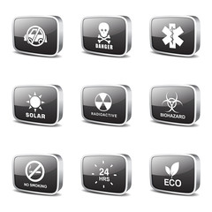 Warning Sign Square Vector Black Button Icon Design Set
