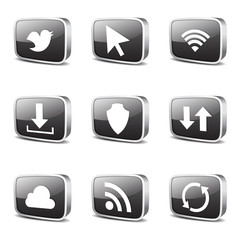Web Internet Social Square Vector Black Button Icon Design Set