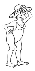 outline image of an old woman in the swimsuit