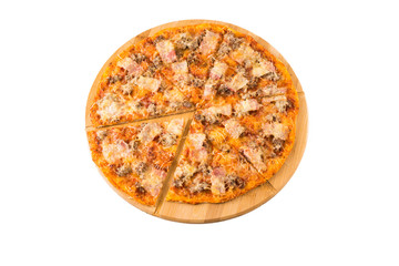 Tasty pizza on a wooden board
