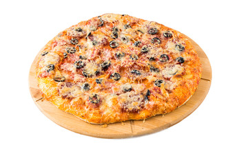 Tasty pizza on a wooden board
