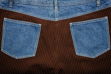 Jeans and lined brown fabric textures