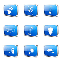 Telecom Communication Square Vector Blue Icon Design Set