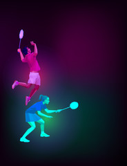 Fototapeta na wymiar Badminton players mixed doubles team, man and woman start