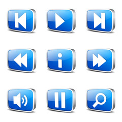 Multimedia Controller Square Vector Blue Icon Design Set