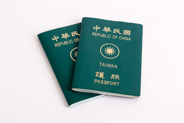 Taiwanese passports on white background