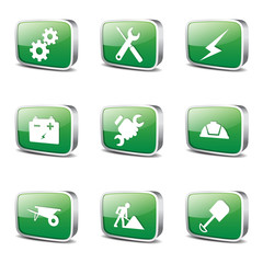 Construction Tools Square Vector Green Icon Design Set