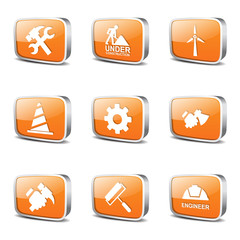 Construction Tools Square Vector Orange Icon Design Set 2