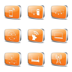 Telecom Communication Square Vector Orange Icon Design Set 2