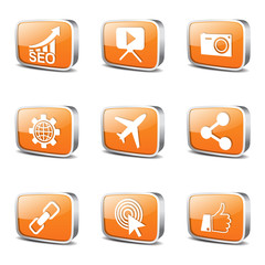 SEO Internet Sign Square Vector Orange Icon Design Set 1