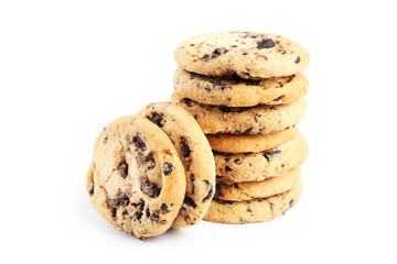 Chocolate chip cookies isolated on a white