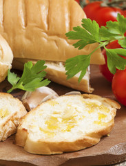 Traditional Italian bruschetta with garlic and olive oil, select