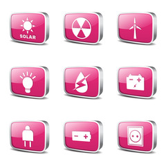 Energy Sign And Symbol Square Vector Pink Icon