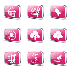 SEO Internet Sign Square Vector Pink Icon Design Set 7