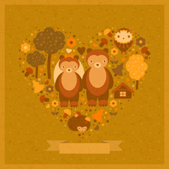 vector wedding card with bears in an image of heart