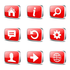 Web Internet Square Vector Red Icon Design Set