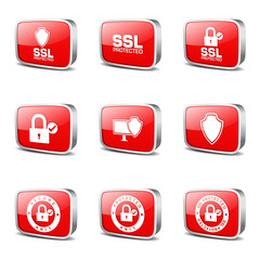 Protection Web Internet Square Vector Red Icon Design Set