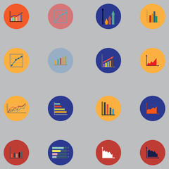 Graphs, pie charts. Items for business, statistics and reports. Flat
