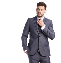 business, people and office concept - businessman in suit