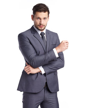 business, people and office concept - businessman in suit