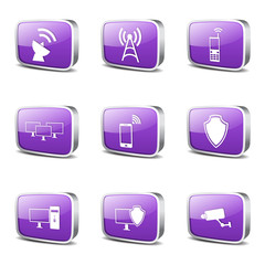 Telecom Communication Square Vector Violet Icon Design Set