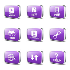 Multimedia Web Internet Square Vector Violet Icon Design Set