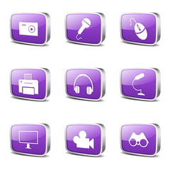 Electronic Equipment Square Vector Violet Icon Design Set