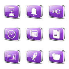 Time Duration Square Vector Violet Icon Design Set