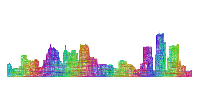 Detroit city skyline silhouette - multicolor line art