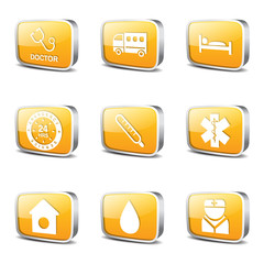 Hospital Health Square Vector Yellow Icon Design Set 2