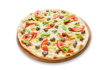 Delicious seafood pizza with tomatoes