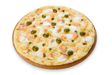Delicious seafood pizza with olives