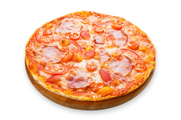 Delicious pizza with bacon and cherry tomato