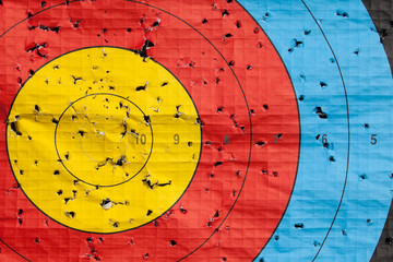 Used archery target close up