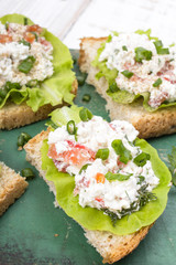 sandwiches with cottage cheese, chives and salad.